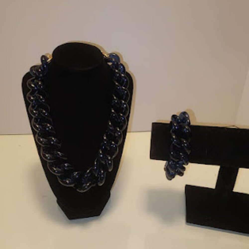 J.Crew Dark Blue Chunky Link Necklace and Matching Bracelet